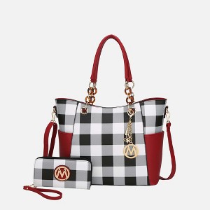 MKF Collection Bonita Checker Tote & Wallet Set - Stylish Vegan Leather Bag by Mia K -Red - 1 of 4