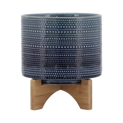 Sagebrook Home Dot Pattern Round Ceramic Planter Pot with Wood Stand