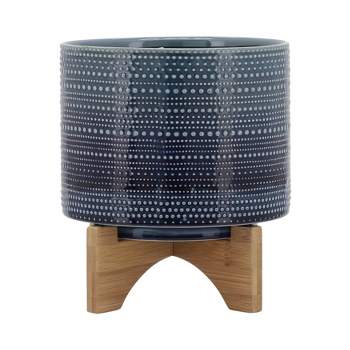 Sagebrook Home Dot Pattern Round Ceramic Planter Pot with Wood Stand