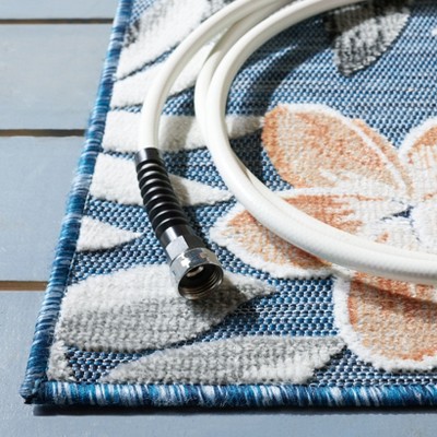 Blue and Grey Floral Synthetic Indoor/Outdoor Area Rug
