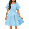 Arshiner Girls Dresses Square Neck Cut Out Shirred Party Cute Tween Dress - 2 of 4