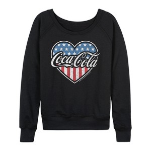 Women's - Coca-Cola - USA Heart Lightweight French Terry Wide Neck Long Sleeve Shirt - 1 of 4