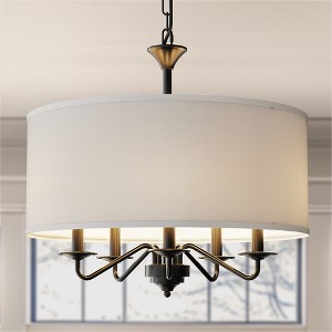 DORESshop Modern 5-Light Black E12 Chandelier with White Drum Shades for Dining Rooms, Living Rooms, and Kitchens (Light bulbs not included) - 1 of 4
