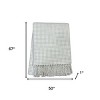 HomeRoots 50" X 67" Cream And Light Gray Cotton Blend Woven Plaid Throw Blanket with Fringe - 3 of 4