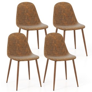 Tangkula Dining Chair Set of 4 Faux PU Leather Upholstered Kitchen Chairs w/ Metal Legs - 1 of 4