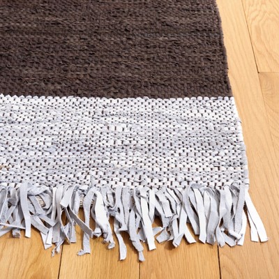Handmade Light Grey and Dark Brown Cowhide Rug, 4' x 6'