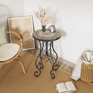 DOMETOUR Round Ceramic Outdoor Side Table, Colorful+Black - 1 of 4