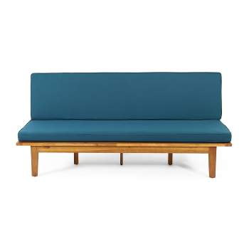 Jill Outdoor Acacia Wood Convertible Daybed with Cushions Teak/Dark Teal - Christopher Knight Home