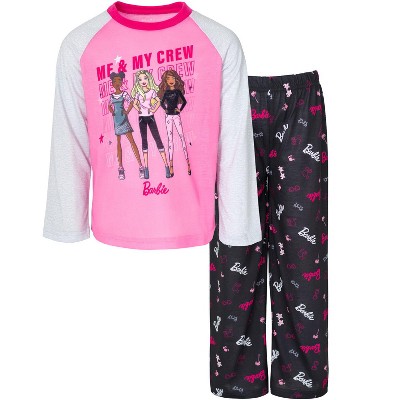 Barbie Big Girls Pullover Pajama Shirt And Pants Sleep Set Black / Pink ...
