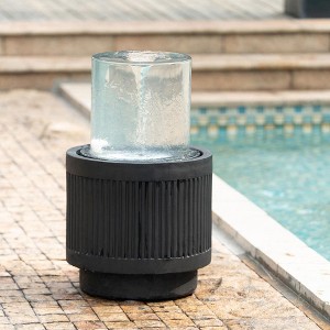 NAYSAYE Fountain Outdoor Round Ribbed Water Feature Modern Decorative for Garden Patio Lawn, Black and White, 20"*19.5"*50.6" - 1 of 4