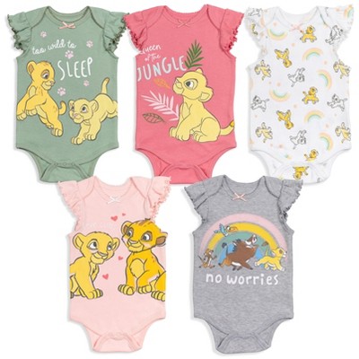 Disney Lion King Simba Nala Newborn Baby Girls 5 Pack Short Sleeve  Bodysuits Multicolor 3-6 Months