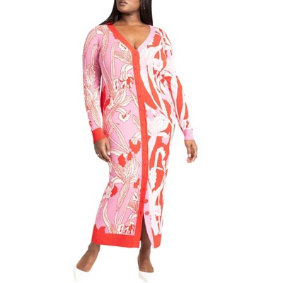 ELOQUII Women's Plus Size Intarsia Two Tone Cardigan Dress