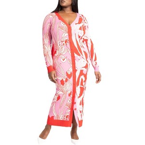 ELOQUII Women's Plus Size Intarsia Two Tone Cardigan Dress - 1 of 4