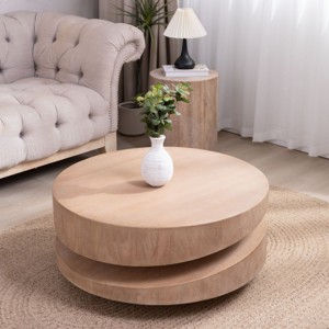 31.3" Two-Tier Design Wood Coffee Table with Natural Finish,Modern  Accent Table for Living Room,Small Wooden Round Coffee Table-Cuddlewood - 1 of 4