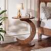 Lantine Round End Table, C-Shaped Sofa Side Table with Carving Texture, Vintage Wooden Bedside Nightstand for Living Room, Bedroom, Walnut Brown - 4 of 4