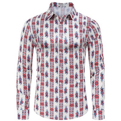 Mens Floral Dress Shirts Long Sleeve Beach Holiday Button Down Party Shirt