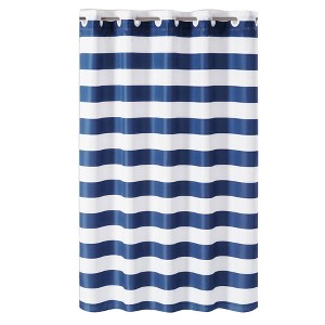 Cabana Stripe Shower Curtain with Liner Blue/White - Hookless