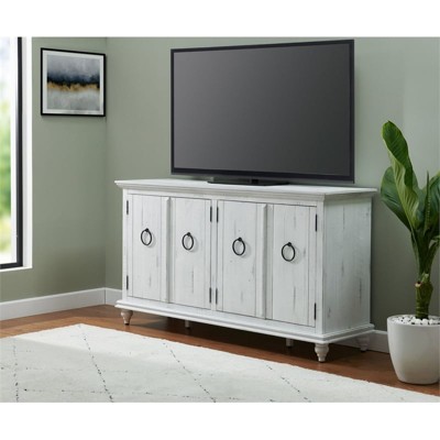 Rustic White Solid Wood TV Stand with Cabinet