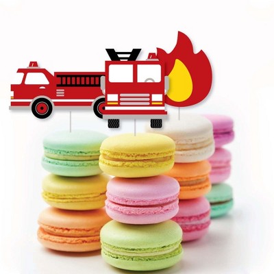 Big Dot Of Happiness Fire Truck Cupcake Toppers - Set Of 24 Clear Treat Picks For Firefighter Birthday Party