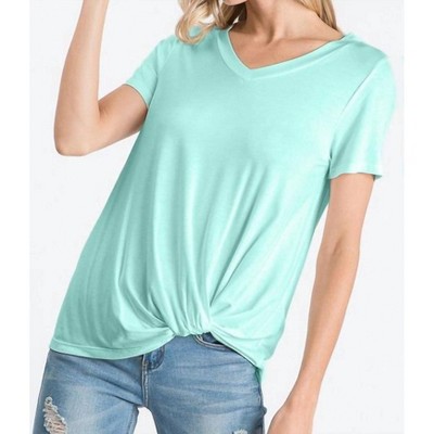 Women's Solid V Neck Knotted Top - 7th Ray
