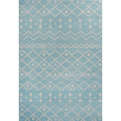 Turquoise and Cream Moroccan Synthetic Area Rug, 5'3" x 7'7"