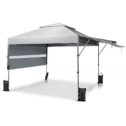 Costway 10'x17.6'Outdoor Instant Pop-up Canopy Tent Dual Half Awnings Adjust Patio White
