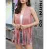 Acekool Women's 70s Fringe Vest - Retro Faux Suede Sleeveless Jacket with Bohemian Tassels, Western & Hippie Style - 2 of 4