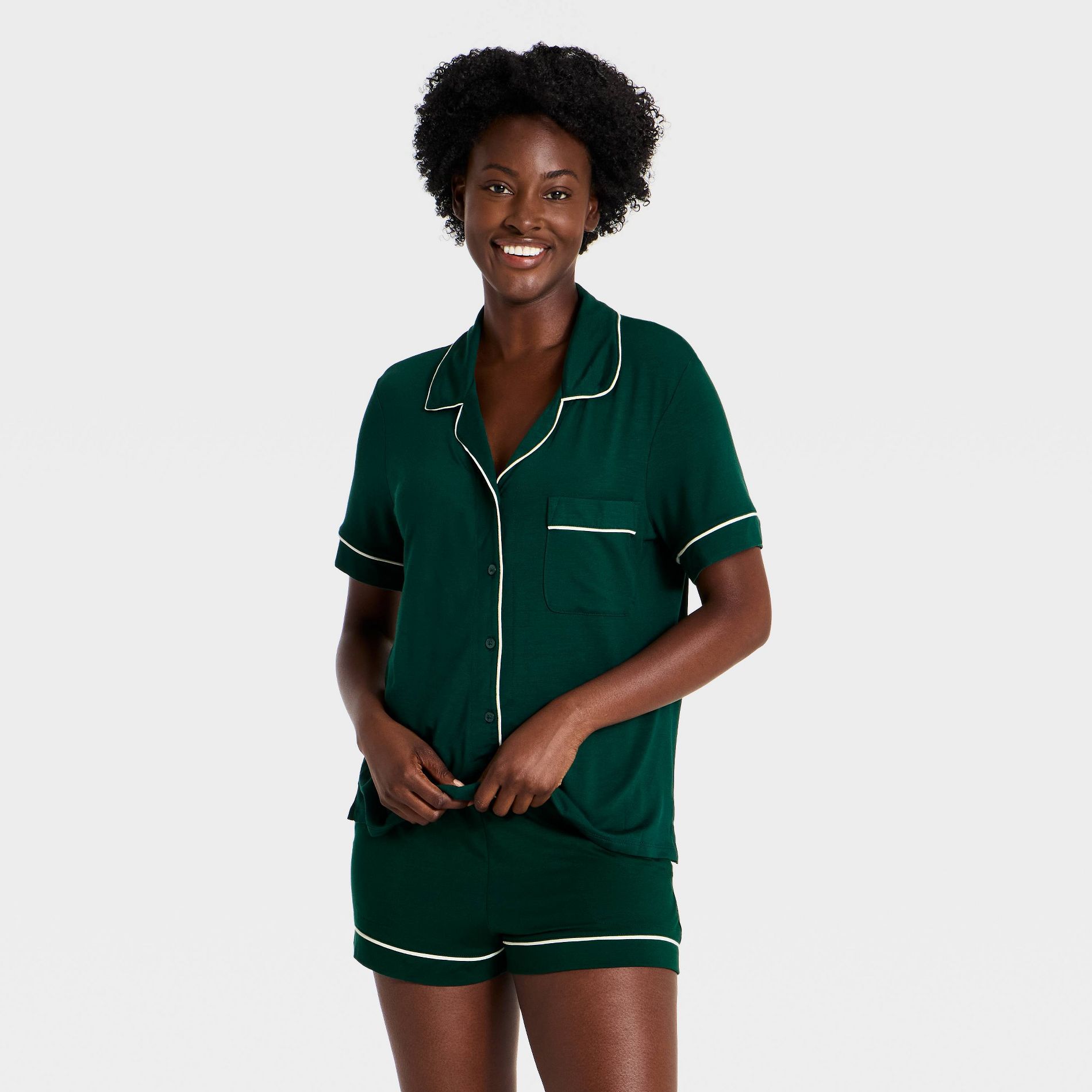 Women's Cloud Knit Modal Short Sleeve Notch Collar Top and Shorts Pajama Set - Auden™