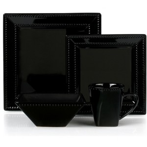 Lorren Home Trends 16 Piece Square Beaded Stoneware Dinnerware set, service for 4, Black - 1 of 4
