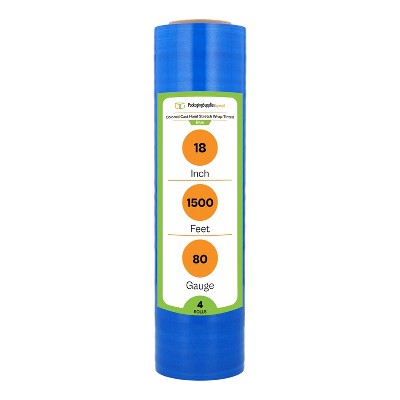PSBM 4 Rolls 18"x1500' Cast Packing Stretch Film Shrink Hand Wrap (80 Ga) Tint Blue