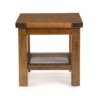 Distressed Oak and Metal Industrial Square End Table