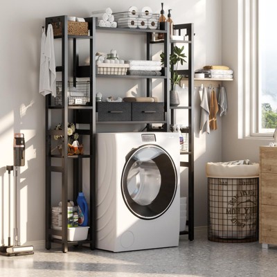 Aheaplus 11-Tier Bathroom Organizer with Adjustable Shelf, Over The Toilet Storage Rack with 4 Hooks and Drawers