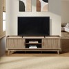 LuxenHome Mid-Century Modern Tambour-Style 2-Door 63-Inch Wide TV Stand with Tray Top, Oak Brown - 3 of 4