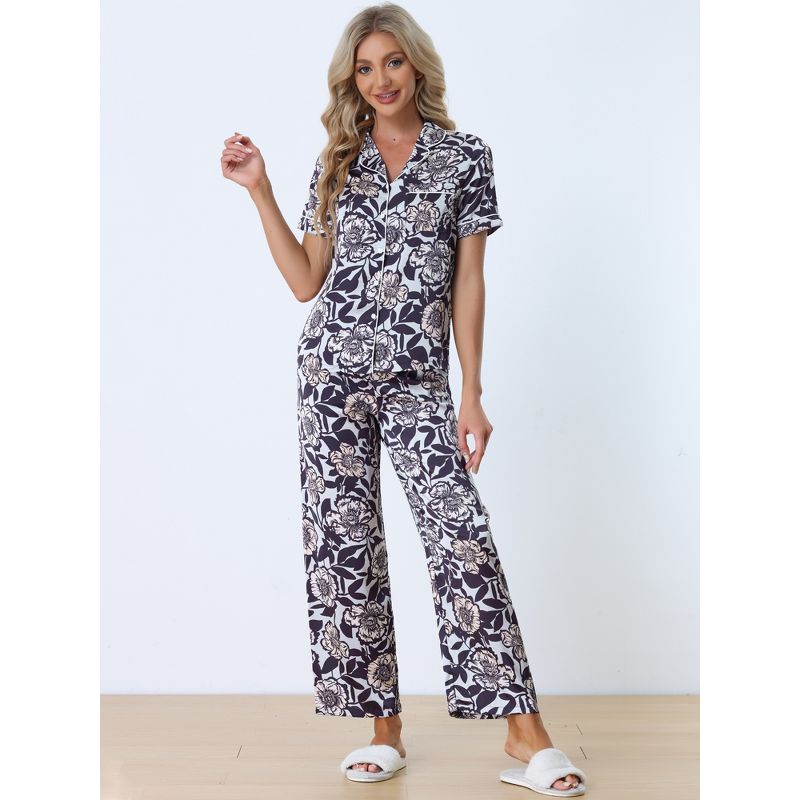 cheibear Women's Silky Short Sleeves Sleepshirt with Pants Pajama Set 2 Pcs, 3 of 7