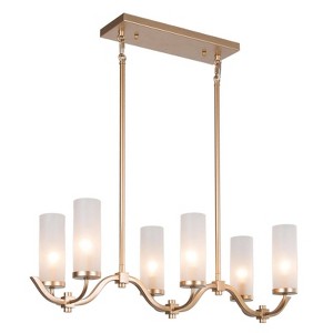 LNC Ellan 6-Lights 30" Modern Linear Kitchen Island Pendant Lightss, Matte Gold with 6 Frosted Cylinder Glass - 1 of 4