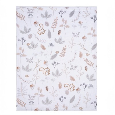 White and Beige Fleece Baby Blanket with Forest Animals