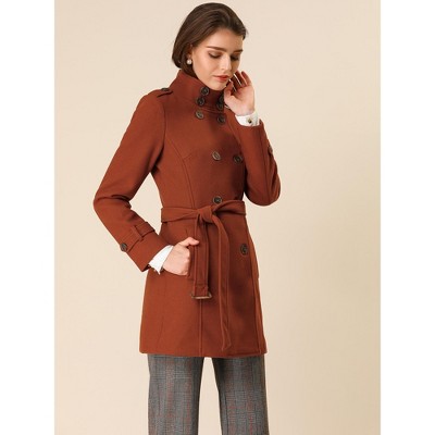 INSPIRE CHIC Women's Winter Stand Collar Double Breasted Outwear Coat Brown Medium — фото 4