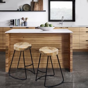 Royal Hampton 30 Inch Mango Wood Industrial Barstool, Saddle Seat, Iron Frame, Set of 2 - 1 of 4