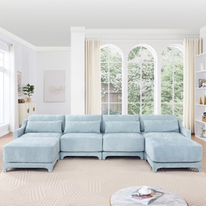 Modular Sectional Sofa, 4-Seater Chenille Fabric Couch with Ottoman, High-Resilience Foam and Wood Frame – Cuddlewood - 1 of 4