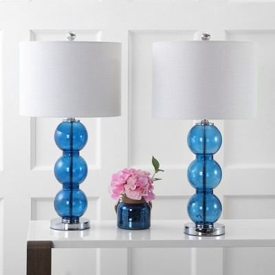 Cobalt Blue Glass Triple-Sphere Table Lamp Set with Chrome Base