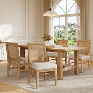 Christopher Knight Home Briar Upholstered Dining Chair with Cane Back and Rubber Wood Legs (Set of 4) - 1 of 4