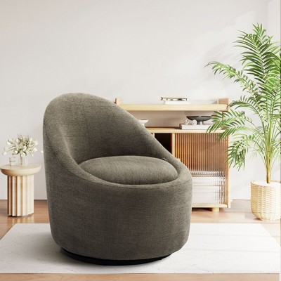 Modern Barrel Swivel Chairs with Concealed Storage, Round Upholstered Accent Chairs