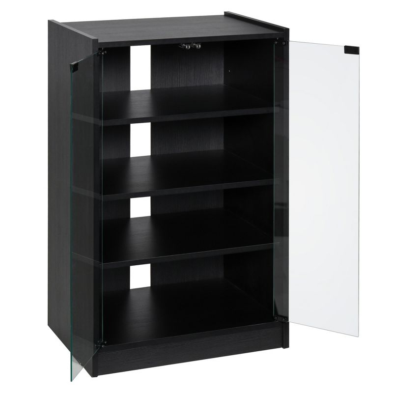 HOMCOM 5-Tier Media Stand Cabinet with 3-Level Adjustable Shelves, Tempered Glass Doors, and Cable Management, 1 of 8
