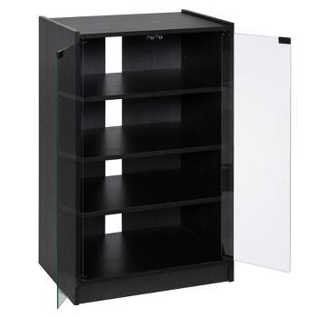 HOMCOM 5-Tier Media Stand Cabinet with 3-Level Adjustable Shelves, Tempered Glass Doors, and Cable Management