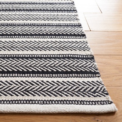 Ivory and Black Flatweave Cotton Striped 6' Square Rug