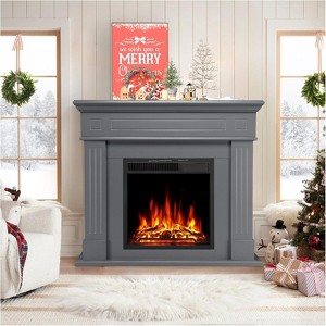 ZAFRO 44" Electric Fireplace with Mantel Package Freestanding Fireplace Heater Corner Firebox with Log ,750-1500W,(Grey) - 1 of 4