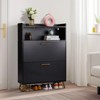 KTMBDW Shoe Cabinet Storage with 2 Flip Drawers for Entryway, Slim Freestanding Narrow Shoe Organizer Rack Cabinet for Hallway, Living Room, Black - 2 of 4
