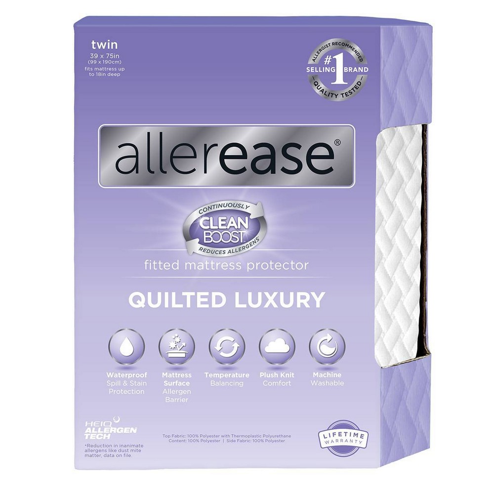 Photos - Mattress Cover / Pad Allerease Twin Clean Boost Quilted Luxury Waterproof Machine Washable Fitted Mattress Protector