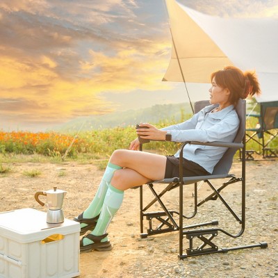 Outdoor Rocker Chair, Portable Folding Rocking Chair with Solid, Durable Armrests, Drink Holder & Comfortable Backrest