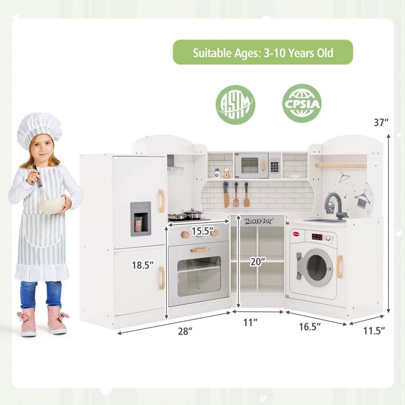 Honeyjoy Corner Play Kitchen Toddler Kitchen Playset with Range Hood, Ice Maker, Microwave, 3 of 11